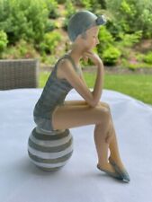 Vintage Sunbathing Beauty Figurine Statue Lady Swimmer Lounging Beachball 1940s picture