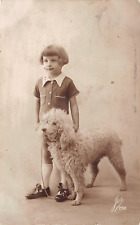 RPPC Young Girl with Her French Poodle Photo Postcard picture