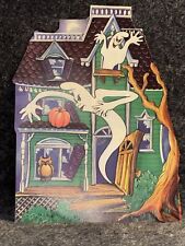 Vintage Haunted House Ghost Owl Cardboard Die Cut Out Eureka USA Double Sided picture