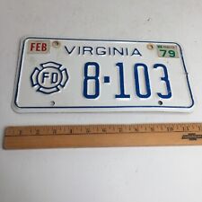 Vintage 1979 Virginia Fire Department License Plate - Stamped FD Logo USA picture