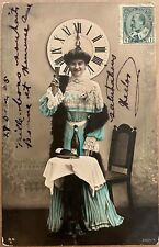 New Years Lady Midnight Champagne Toast Real Photo Vintage French Postcard c1910 picture