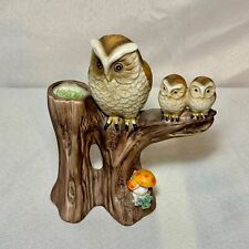 Vintage Ardco Owl Family In Tree Bud Vase Mushroom Spaghetti Grass picture