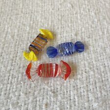 LOT 3 MURANO STYLE ROUND WRAPPED CANDIES HAND BLOWN GLASS STRIPED ORNAMENTS #2 picture