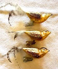 Bird Christmas Tree Ornaments Glass & Feathers Clip On Vintage LOT OF 3 picture