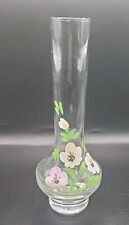 Vintage Clear Glass Hand Painted Floral Design Bud Vase Signed Rory picture