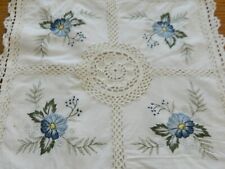 L-24 EMBROIDERED & CROCHETED FLORAL PILLOW COVER 15 ½ INCHES SQUARE picture