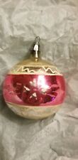 VINTAGE PINK WHITE MERCURY GLASS BALL CHRISTMAS ORNAMENT picture
