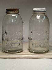Vintage Lot Of 2 Atlas Strong Shoulder 1/2 Gallon Clear Round Mason Jar W Lid picture