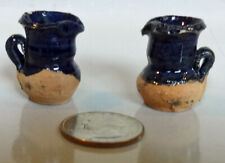 2 Vtg Blue 1:12 Miniature Pitchers Terracotta Clay Handmade Mexican Primitive picture