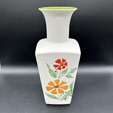Vintage hand painted Square Vase 10 3/4” tall Glazed Interior Folk Art By Julie picture