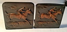 VTG: 5x5” Equestrian Bookends: Horse with Rider in Steeplechase -Copper Overlay picture