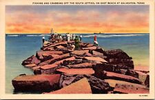 Galveston TX Jetty Lighthouse Sunset Fish Crab Ship Under Power 1935 Postcard  picture