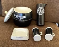 Lot of 6 Vintage Black and White Ice Bucket, 2 Small Mugs, Ash Tray Large Carafe picture