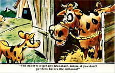 Nostalgic Postcard: Breakfast with the Milkman in 1950s postcard picture