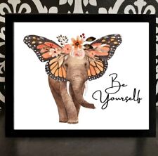 Framed 8x10 Monarch Butterfly Elephant Inspirational Print picture