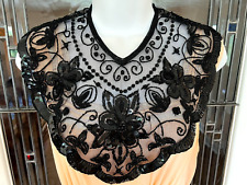 GORGEOUS ANTIQUE LACE Collar SEQUINS & GLASS BEADS Hand Made Black Elegance FAB picture