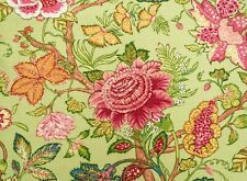 6.67 yds. x 56 in. Vintg. Braemore Light Green Jacobean Cotton Barkcloth Fabric picture