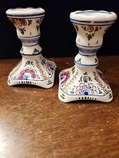 Vintage Delfts Candlestick Holders Hand Pianted  Holland 4 Inch picture