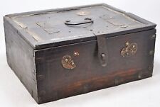 Antique Wooden Storage Chest Box Original Old Hand Crafted Brass Metal Fitted picture