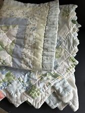 Vtg Patchwork Full Quilt Sham 82”x 84” Pastel Blue Floral Hand Quilted Shabby picture