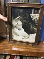 darling 1920's antique small framed photo of baby girl sitting~3 1/2