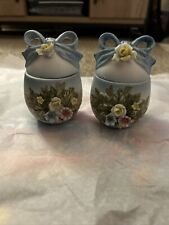 Pair Norleans 3D Flower Floral Egg Shaped Trinket Container Figurine Bows Easter picture