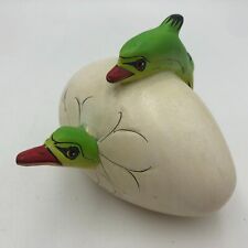 Vintage Hatching Egg Hand Painted Folk Art 2 Dolphins Ceramic Sculpture Mexico picture
