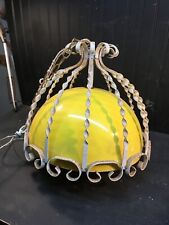 Vtg Mid Century Modern Metal Yellow Plastic Hanging Light Fixture 18in x 16in picture