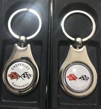 CORVETTE C1 Old Logo KEYCHAIN SET 2 PACK 1” Glass Dome Chrome Finish picture
