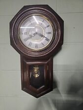 Large Vintage Chime Wall Clock In Dark Finish With Key picture