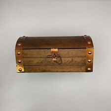 Vintage Wood Treasure Chest Jewelry Box With Copper Trim EUC picture