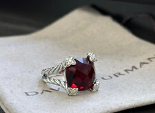 David Yurman Silver 925 Cushion On Point 14mm Red Garnet Diamond Ring Sz 7.5 picture