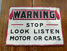 1920s Warning Stop Look for MOTOR Automobile Sign Gas Ford Chevy Dodge Garage picture