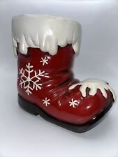 Santa Claus Shoe Boot Red Boot Ceramic Planter Red and White Holiday Boot picture