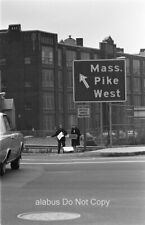 Orig 1960's Film NEGATIVE Men Hitchhiking on Ramp to Mass Pike West Boston picture
