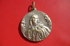 ANTIQUE Immaculate Conception VIRGIN Mary the Good Shepherd BIG MEDAL PENDANT picture