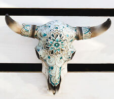 Western Turquoise Floral Horned Cow Skull Wall Decor Plaque picture
