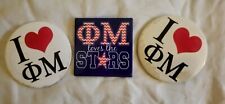 3 Vintage 1990 I Love Heart Phi Mu Sorority Rush Pin Buttons picture