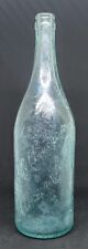 ANTIQUE 1900'S BJE MULLEN EMBOSSED TEAL QUART SODA BEER BOTTLE ALBANY NY APPLIED picture