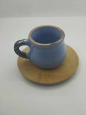 Ceramic  blue mini coffee cup with wooden cup saucer picture