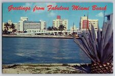 Greetings from Miami Beach FL- Florida, Hotel Row, Chrome Postcard 1950's picture