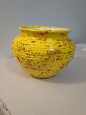 Hand Painted Yellow Ceramic Planter Splatter Glazed Mid Century Modern Pottery picture