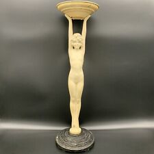 VTG 1920s NuArt Art Deco Figural Nude Woman 25” Statue Holding Bowl / Dish picture