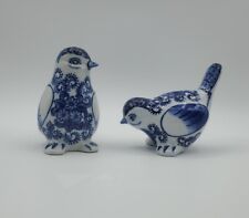Set Of Ceramic Procelain Birds Blue Floral With White picture
