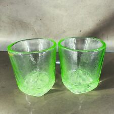 Fire & Light Green Recycled Glass Tumbler On the Rocks Square Signed Set 2 picture