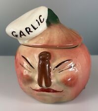 Vintage Hand Painted Anthropomorphic Garlic Keeper Jar Ceramic Face picture