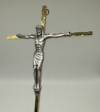 Vintage Silver & Gold Tone 10 inch Catholic Wall Crucifix Cross of Jesus INRI picture