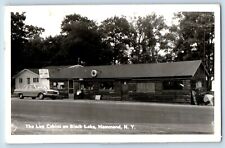 Hammond New York NY Postcard RPPC Photo The Log Cabins On Black Lake Cars 1974 picture