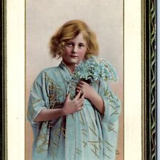 c1910s Raphael Tuck Valentine Framed Gem Gel Postcard Cute Girl Lansdowne A67 picture