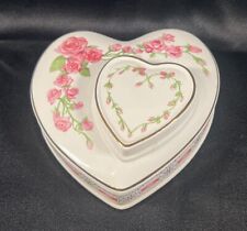 VTG Wade Ceramics Pottery Pink Rose Heart Trinket Box Made in England 6’’ picture